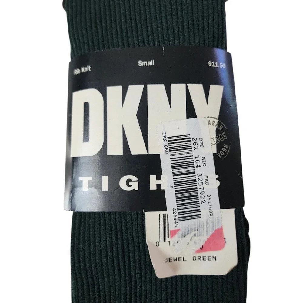 DKNY Vintage 90s Rib Knit Tights Small Jewel Green‎ Dark Academia Prep NWT